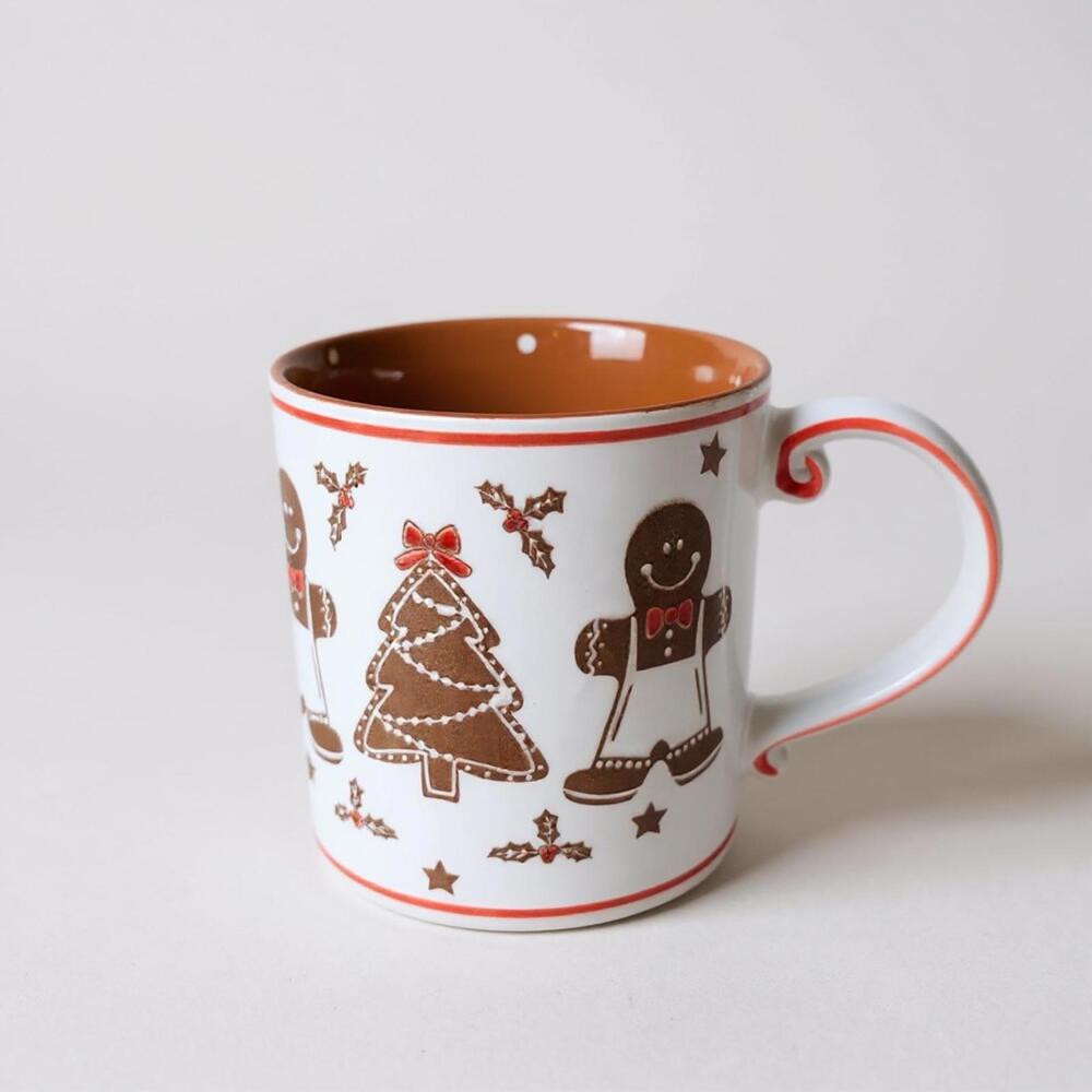 Ceramic Christmas-Themed Mug with Gingerbread and Tree Design